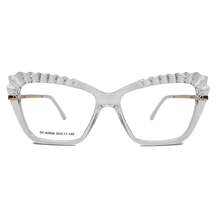Armação de Óculos de grau Feminino Mosaico Lapidado 3D Gatinho Transparente Plisse 5050