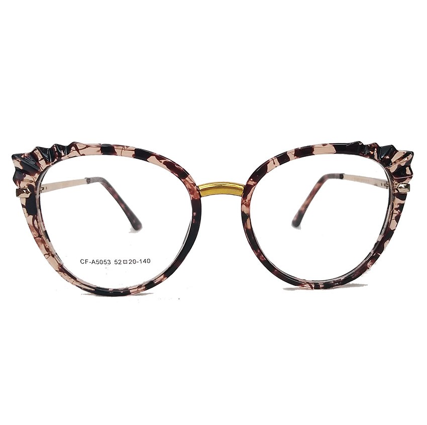 Armação de Óculos de grau Feminino Mosaico Lapidado 3D Onça Tartaruga Redondo 5051 Plisse
