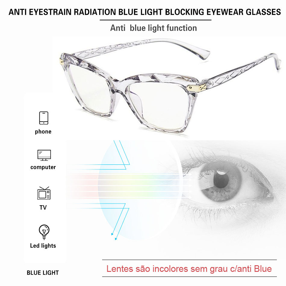 Armação de óculos de grau Mosaico Lapidado transparente Retangular c/ lentes anti Blue
