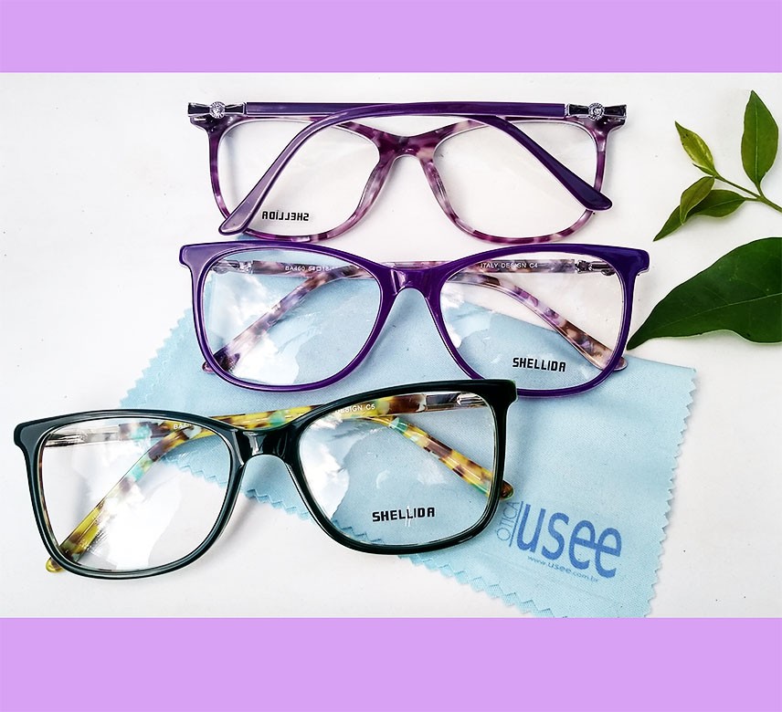 Armação De Óculos para grau Emborrachado Retangular Mármore Purple  e Green Resistente