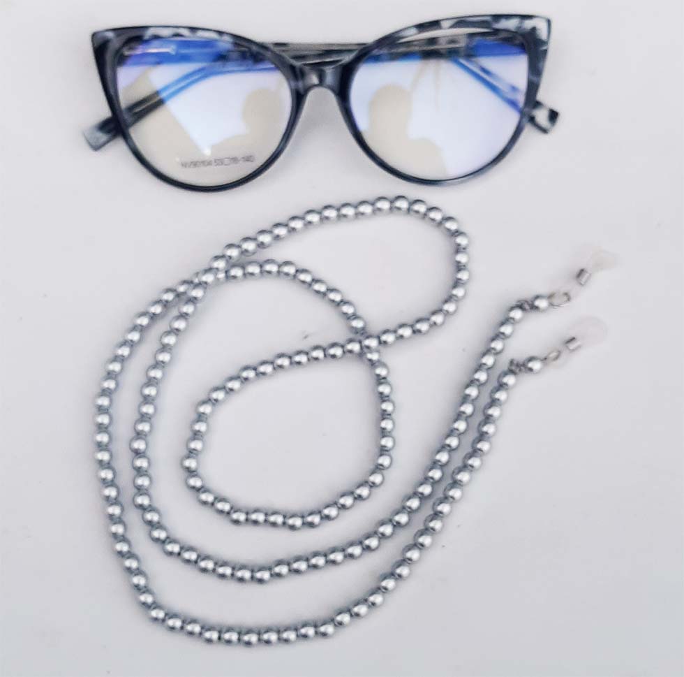 Corrente de óculos Salva Óculos de perola prata Silver Luxo Metalizado