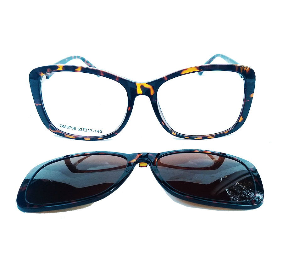 Óculos Quadrado Clip on Oncinha de Grau e solar Tartaruga OM8706