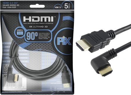 CABO HDMI 2.0 ULTRA HD 4K 5M 1 CONECTOR 90o 018-3325 PIX