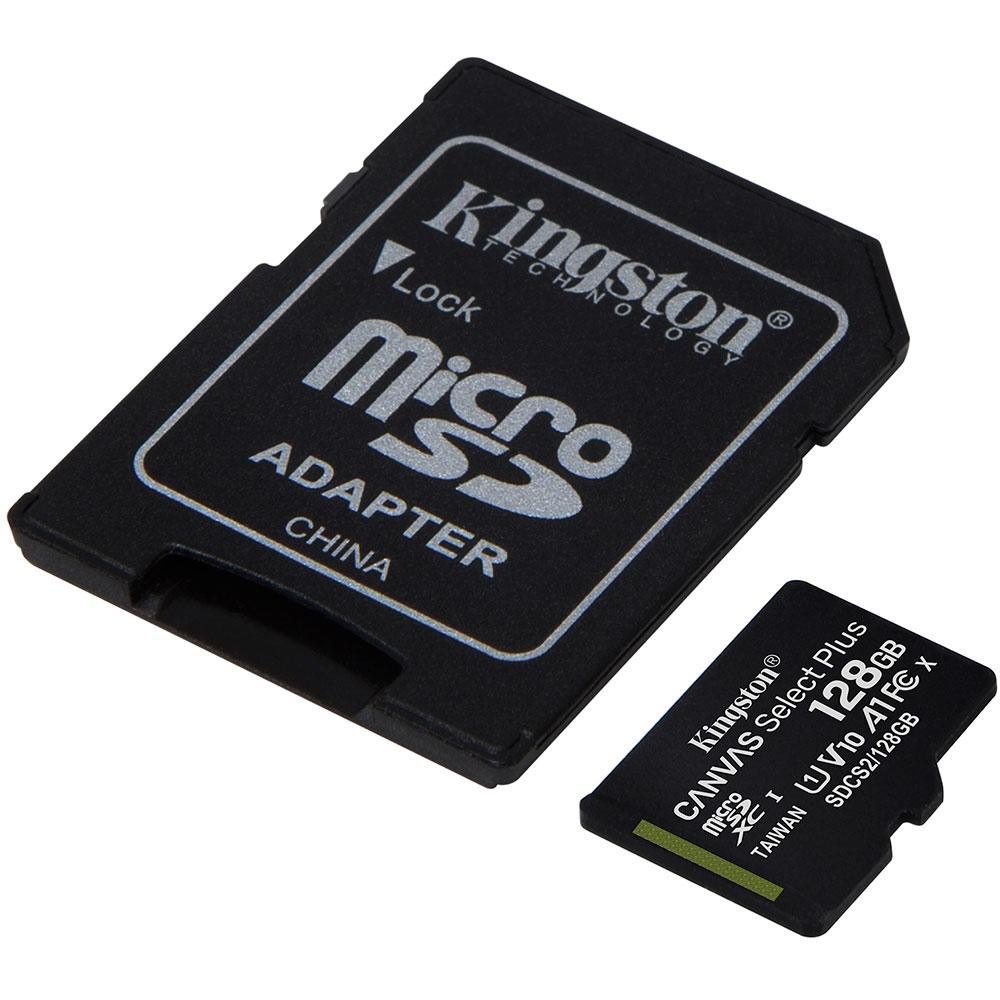 Cartão de Memória Kingston Canvas Select Plus MicroSD 128GB Classe 10 com Adaptador, para Câmeras Automáticas/Dispositivos Android - SDCS2/128GB