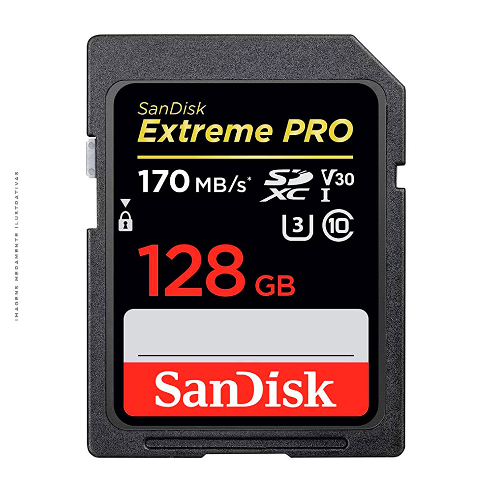 Cartão SanDisk 128 GB Extreme PRO SDXC UHS-I - C10, U3, V30, 4K UHD, cartão SD - SDSDXXY-128G-GN4IN