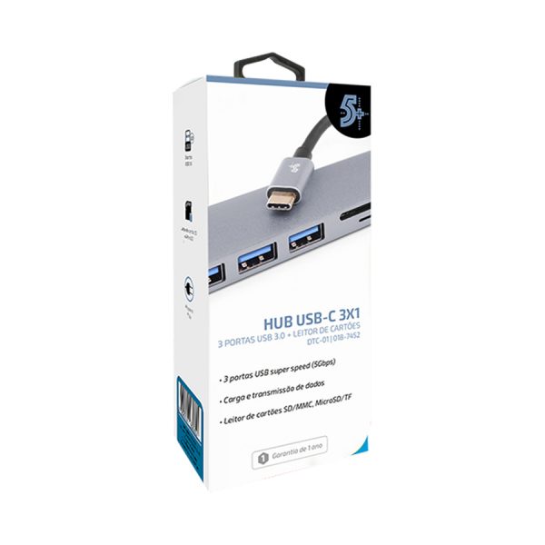 HUB USB 5+ 3x1 UBS 3.0 Leitor de Cartões SD/Micro SD - 018-7452