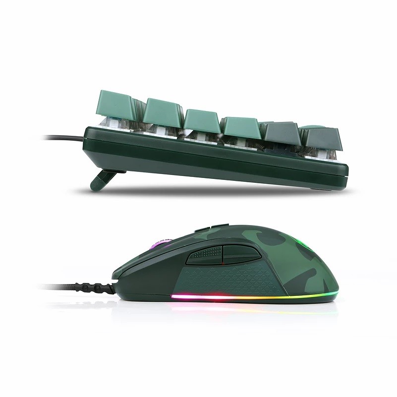Kit Gamer Redragon S108 Light Green - Teclado Mecânico, Rainbow, Switch Outemu Blue, ANSI + Mouse RGB Camuflado - S108 PT-DARK GREEN
