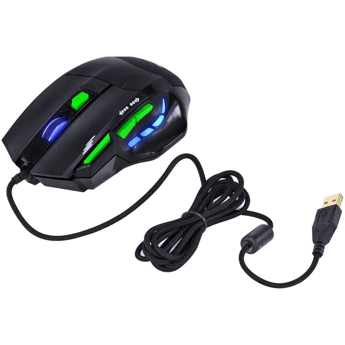 Mouse Gamer Vinik VX Gaming Black Widow, LED, 6 Botões, 2400DPI, Preto e Verde - GM106