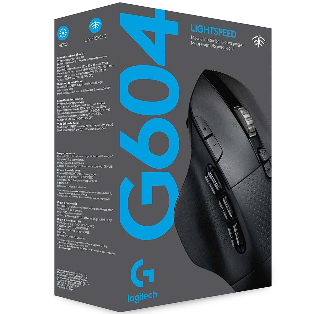 Mouse Sem Fio Gamer Logitech G604 Hero 16k Lightspeed, Bluetooth, 15 Botões, 16000 DPI - 910-005648