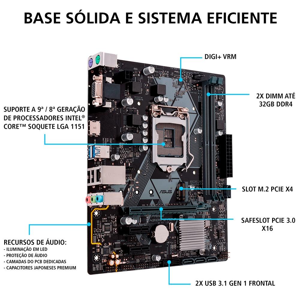 Placa Mãe Asus Prime H310M-E R2.0/BR, Intel LGA 1151, mATX, DDR4 - 90MB11X0-C1BAY0