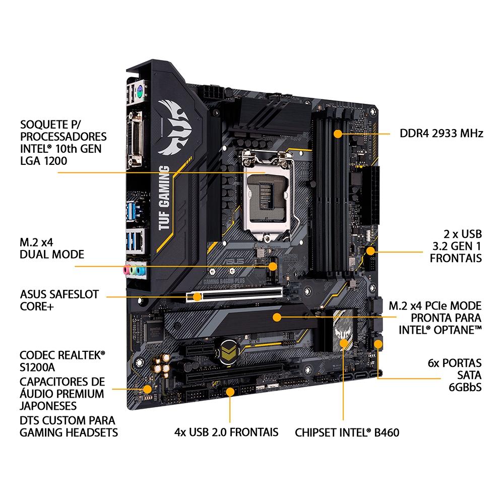 Placa Mãe Asus TUF Gaming B460M-Plus, Intel LGA1200, mATX - 90MB1450-C1BAY0