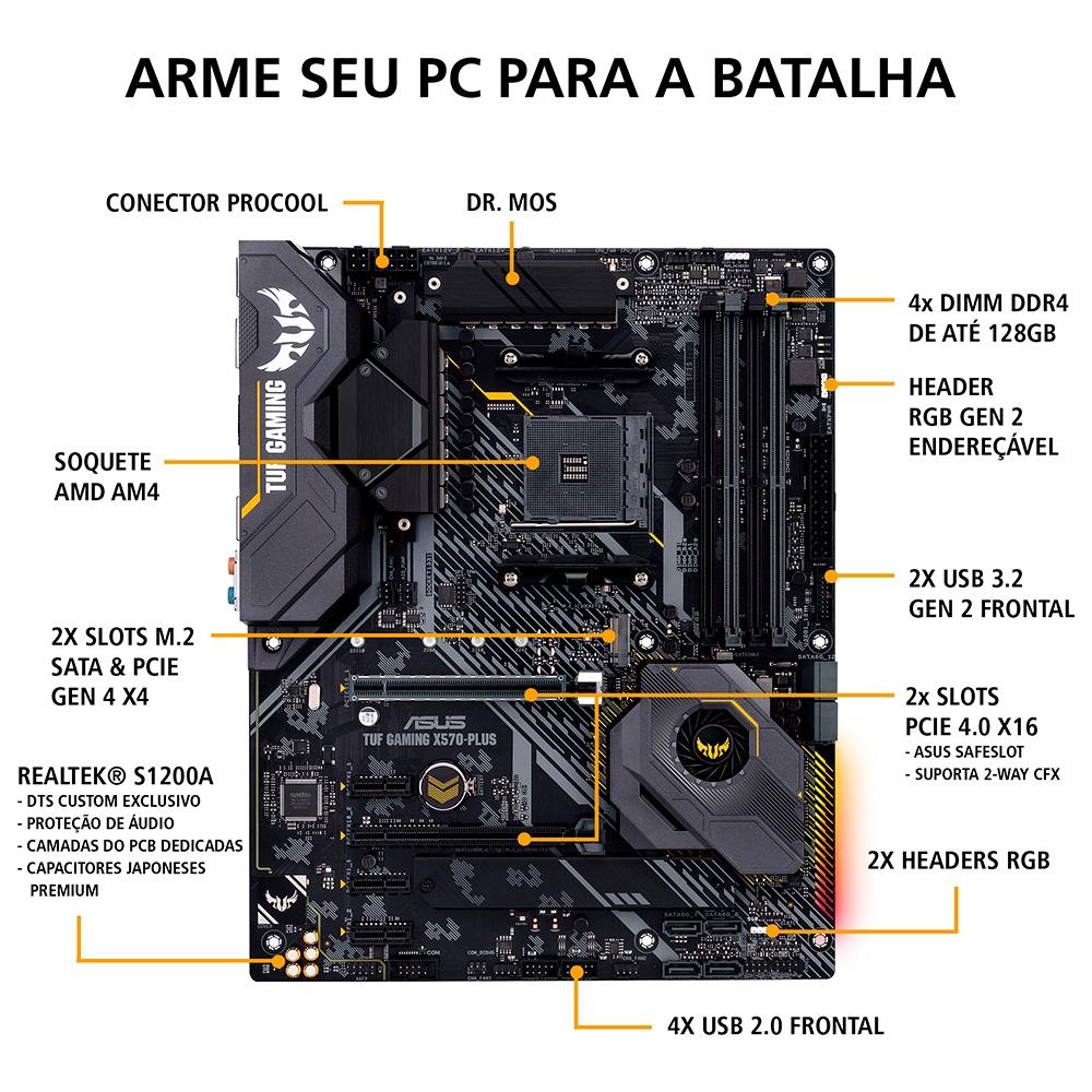 Placa Mãe Asus TUF Gaming X570-PLUS/BR, AMD AM4, ATX, DDR4