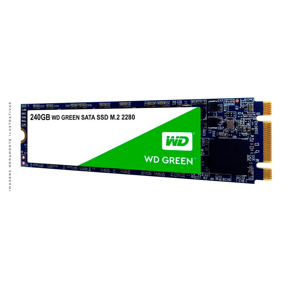 SSD WD Green, 240GB, M.2 2280, Sata, Leitura 540MBs e Gravação 465MBs - WDS240G2G0B