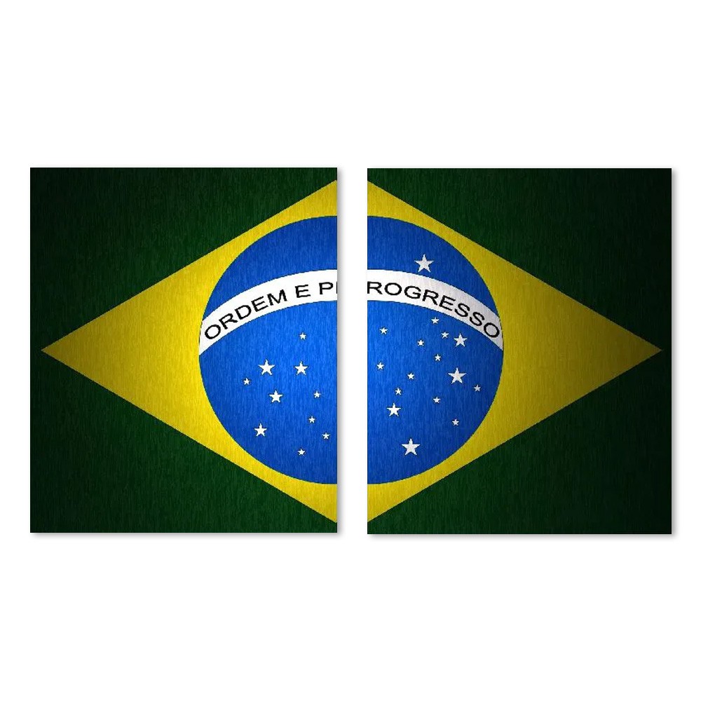 Kit 2 Quadros Decorativos Bandeira Do Brasil