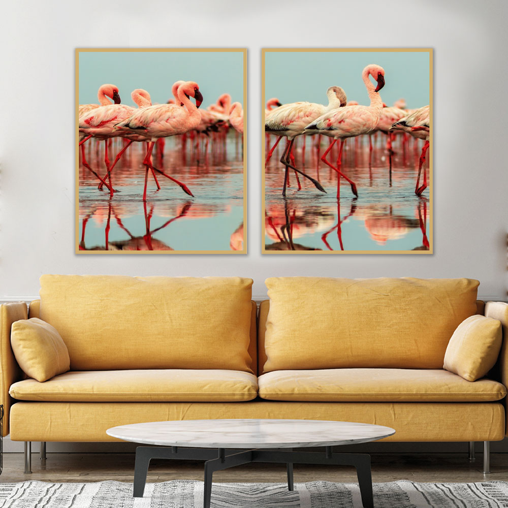 Kit Quadros Decorativos Flamingo 2 peças