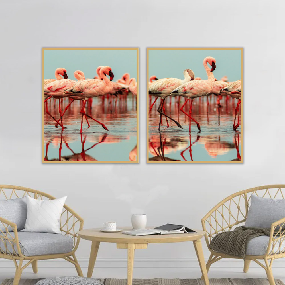 Kit Quadros Decorativos Flamingo 2 peças
