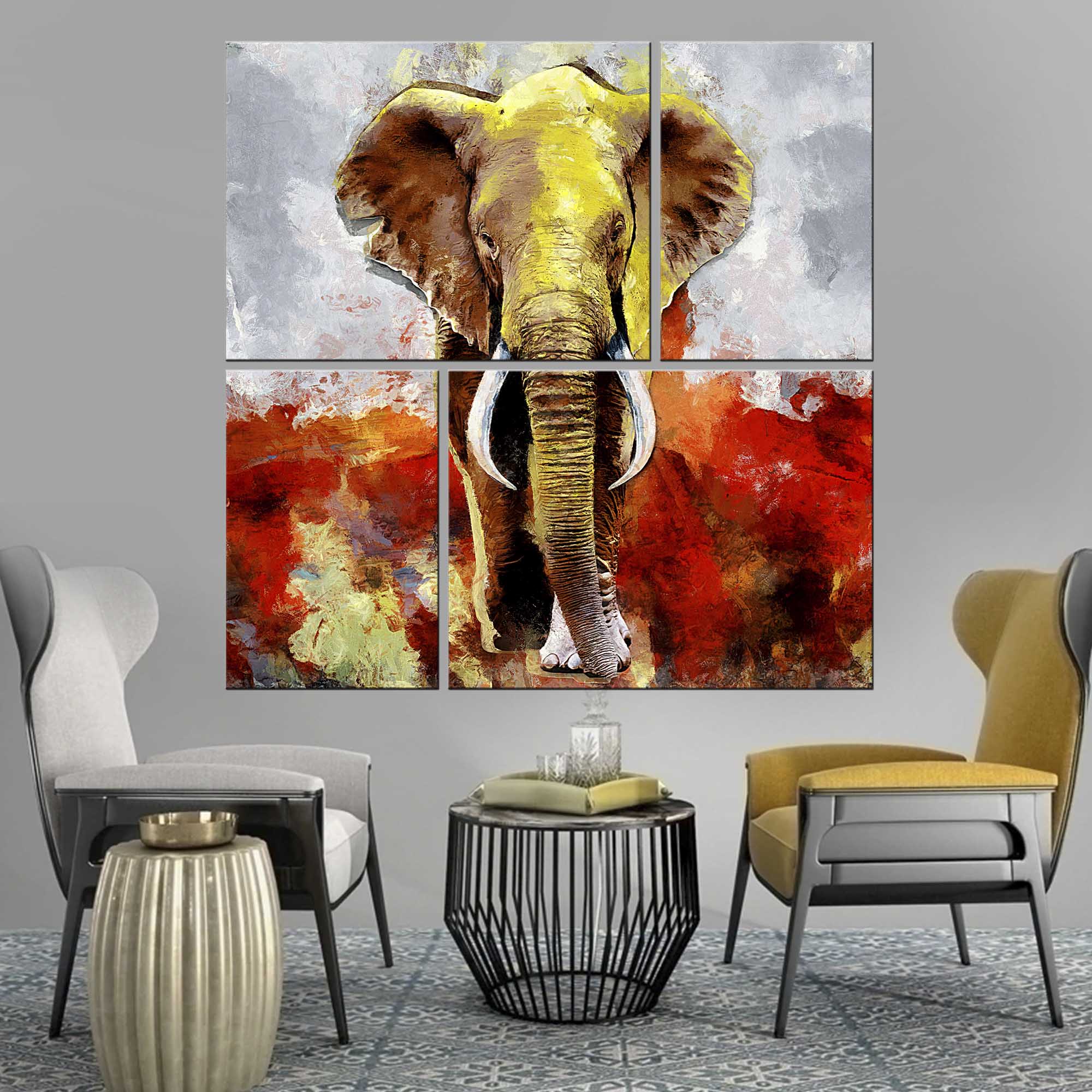 Quadro Decorativo Elefante Colorido Moderno