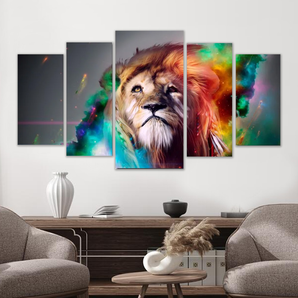 Quadro Decorativo Leão Colorido Varias Peças