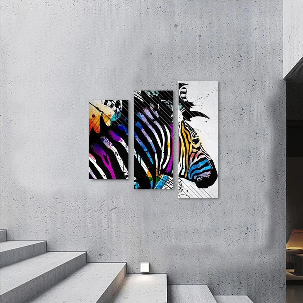 Quadro Decorativo Zebra 3 Peças Para Sala