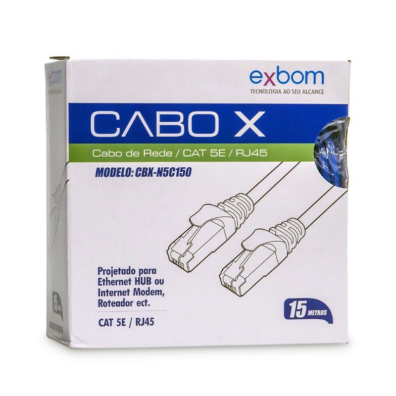 CABO REDE CAT5e EXBOM CBX-N5C150 15M AZUL  - TELLNET