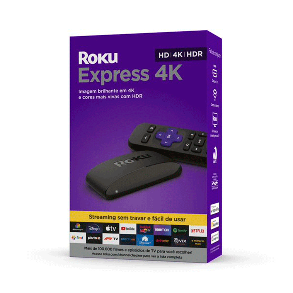 Roku Express 4K, Streaming em 4K, Transforma sua TV em Smart TV, Com controle remoto e cabo HDMI incluídos.