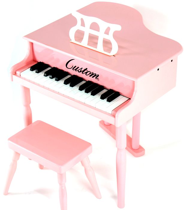 Piano Infantil Caudinha - Piano de Cauda de Madeira Pequeno com Banquinho Custom Rosa