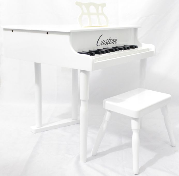Piano Infantil Caudinha - Piano de Cauda de Madeira Pequeno com Banquinho Custom Branco
