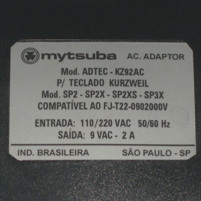 Fonte para Piano Kurzweil SP2 SP2X SP2XS da Marca Mytsuba 9V 2A - ADTEC-KZ92AC