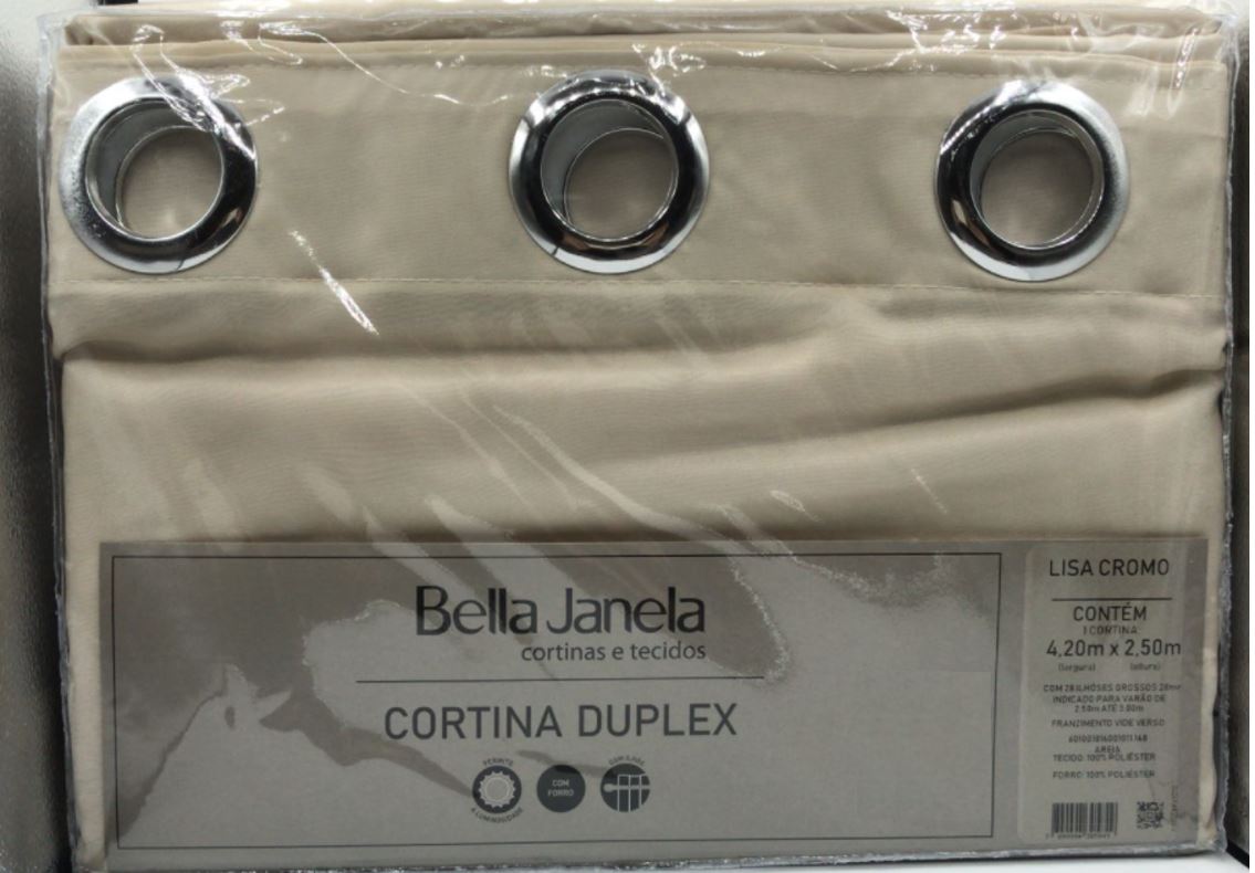 Cortina Duplex 4,20 x 2,50 Lisa Cromo Bella Janela