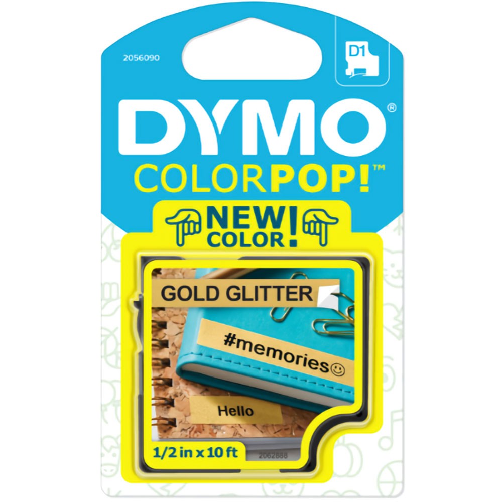 Fita Dymo D1 ColorPop 12mm Dourado com Glitter 