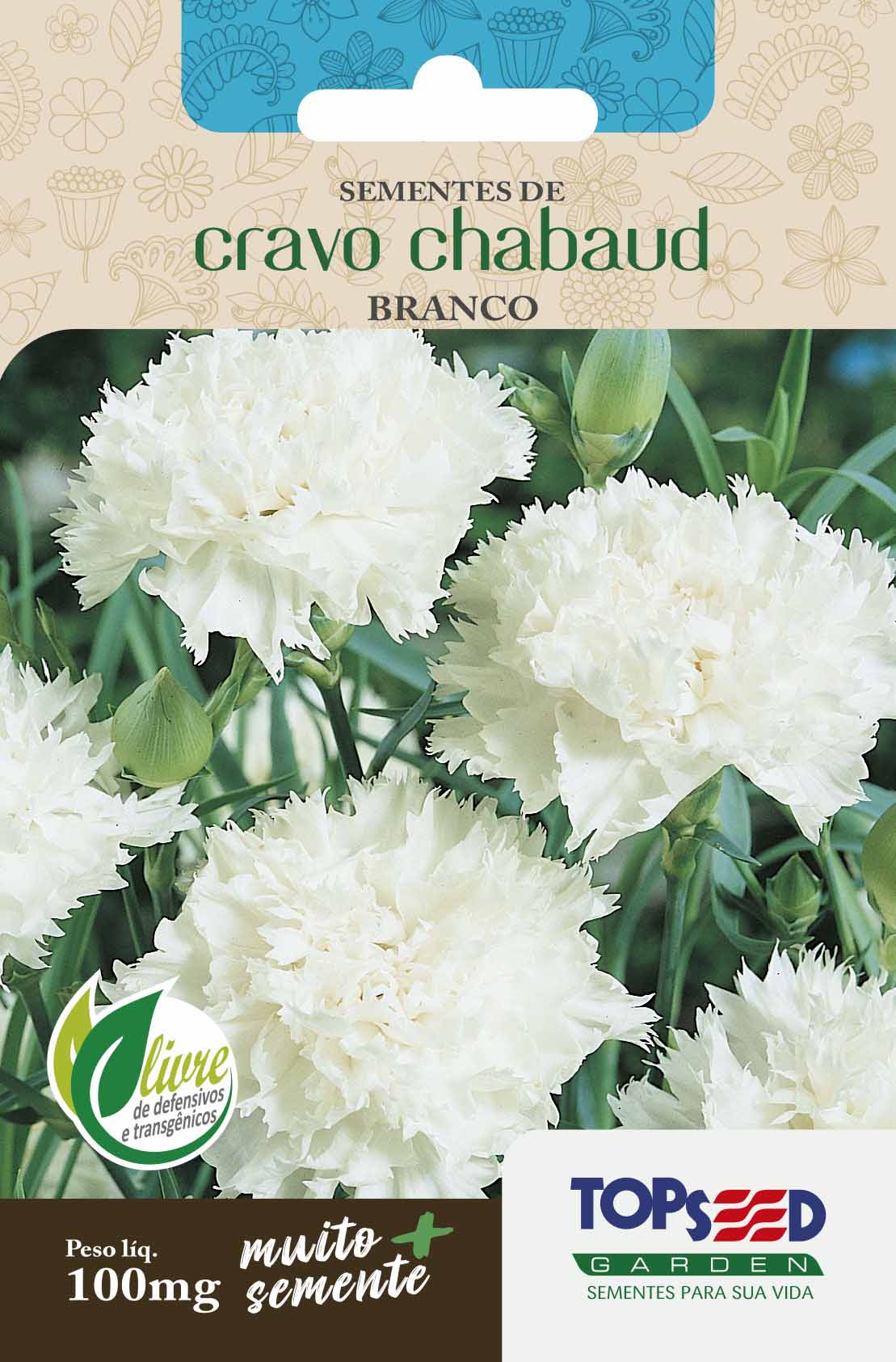 Sementes de Cravo Chabaud Branco 100mg - Topseed Linha Tradicional Flores - Foto 0