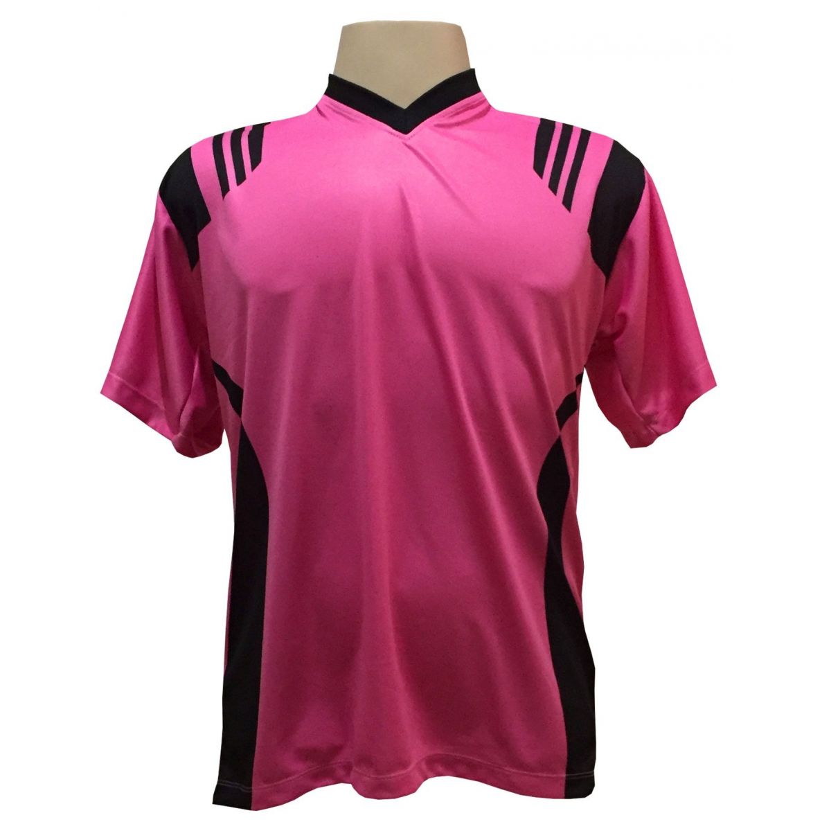 Uniforme Esportivo com 12 camisas modelo Roma Pink/Preto + 12 calções modelo Madrid Preto + Brindes