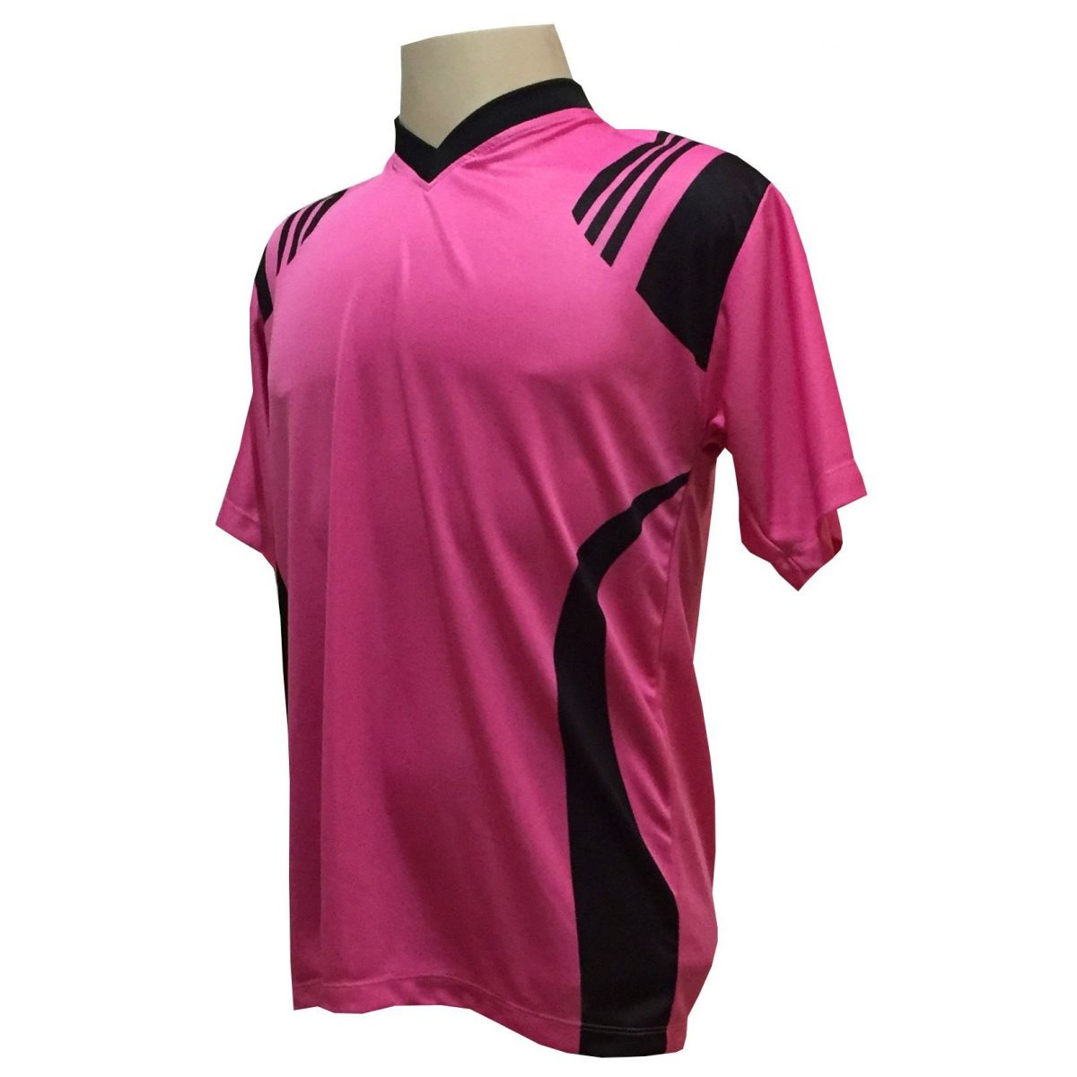 Fardamento Completo modelo Roma 18+1 (18 Camisas Pink/Preto + 18 Calções Madrid Preto + 18 Pares de Meiões Pretos + 1 Conjunto de Goleiro) + Brindes