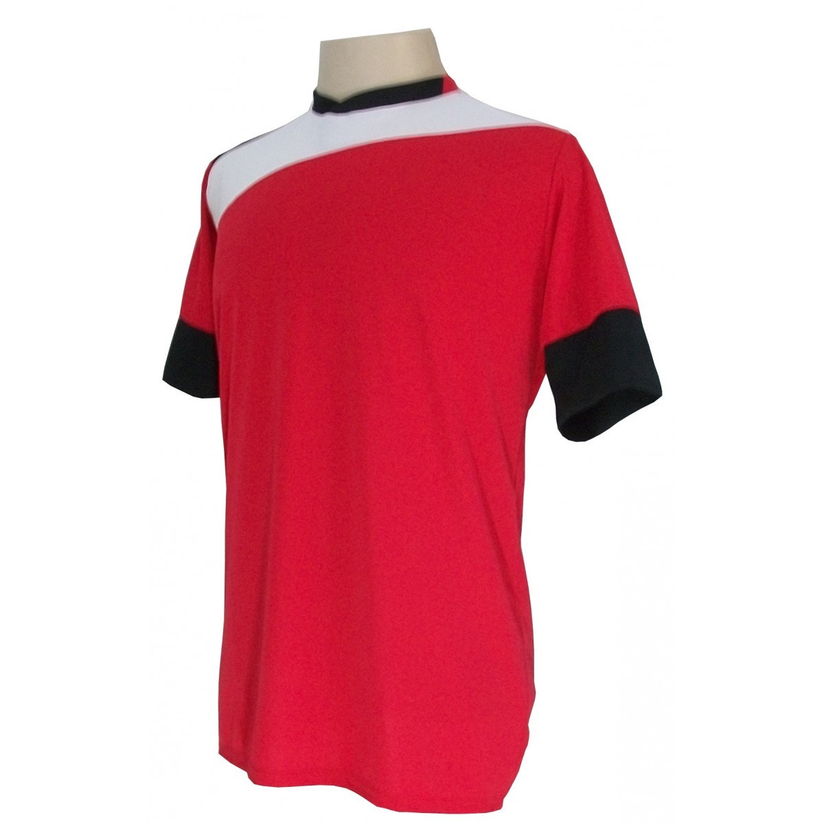 Uniforme Esportivo com 14 camisas modelo Sporting Vermelho/Branco/Preto + 14 calções modelo Madrid Branco + Brindes
