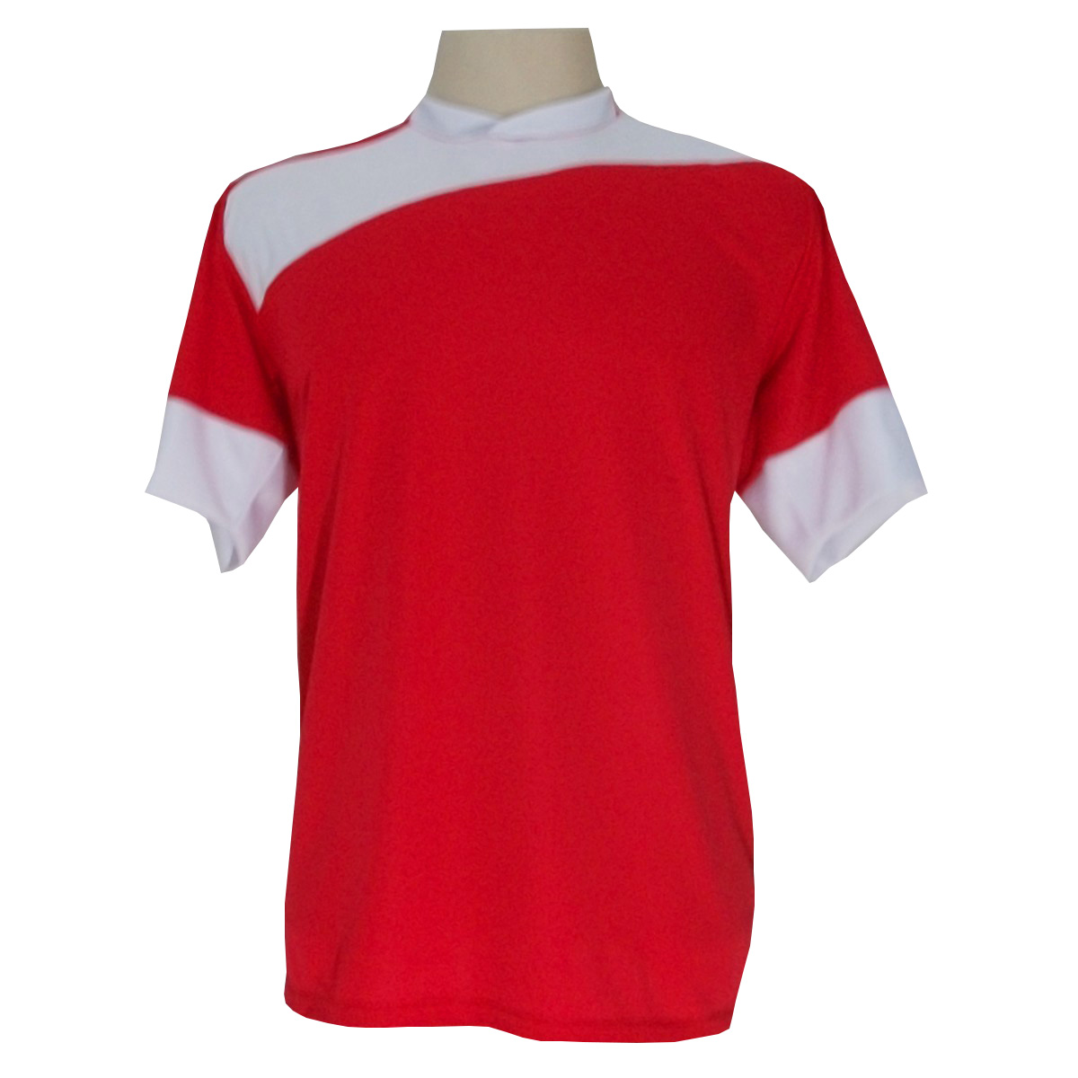 Uniforme Esportivo com 14 camisas modelo Sporting Vermelho/Branco + 14 calções modelo Madrid Branco + Brindes