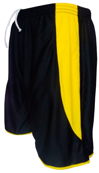 Uniforme Esportivo com 18 camisas modelo Milan Preto/Amarelo + 18 calções modelo Copa Preto/Amarelo + Brindes