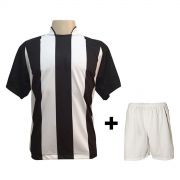 Uniforme Esportivo com 12 camisas modelo Milan Preto/Branco + 12 calções modelo Madrid Branco + Brindes