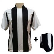 Uniforme Esportivo com 12 camisas modelo Milan Branco/Preto + 12 calções modelo Copa Preto/Branco + Brindes