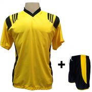 Uniforme Esportivo com 12 camisas modelo Roma Amarelo/Preto + 12 calções modelo Copa Preto/Amarelo + Brindes