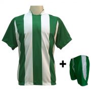 Uniforme Esportivo com 18 camisas modelo Milan Verde/Branco + 18 calções modelo Copa Verde/Branco + Brindes