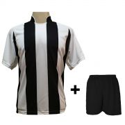 Uniforme Esportivo com 12 camisas modelo Milan Branco/Preto + 12 calções modelo Madrid + 1 Goleiro + Brindes