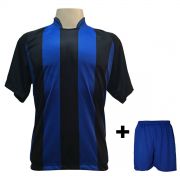 Uniforme Esportivo com 18 camisas modelo Milan Preto/Royal + 18 calções modelo Madrid + 1 Goleiro + Brindes