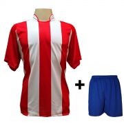 Uniforme Esportivo com 18 camisas modelo Milan Vermelho/Branco + 18 calções modelo Madrid + 1 Goleiro + Brindes