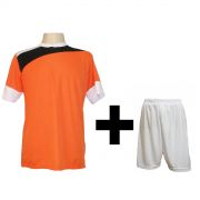Uniforme Esportivo com 14 camisas modelo Sporting Laranja/Preto/Branco + 14 calções modelo Madrid + 1 Goleiro + Brindes