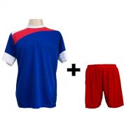 Uniforme Esportivo com 14 camisas modelo Sporting Royal/Vermelho/Branco + 14 calções modelo Madrid + 1 Goleiro + Brindes