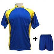 Uniforme Esportivo com 14 camisas modelo Suécia Royal/Amarelo + 14 calções modelo Madrid + 1 Goleiro + Brindes