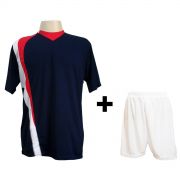 Uniforme Esportivo com 14 camisas modelo PSG Marinho/Vermelho/Branco + 14 calções modelo Madrid + 1 Goleiro + Brindes