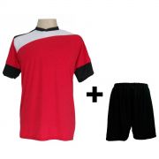 Uniforme Esportivo com 14 camisas modelo Sporting Vermelho/Branco/Preto + 14 calções modelo Madrid + 1 Goleiro + Brindes