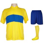 Uniforme Esportivo Completo modelo Boca Juniors 14+1 (14 camisas Amarelo/Royal + 14 calções Madrid Royal + 14 pares de meiões Amarelos + 1 conjunto de goleiro) + Brindes