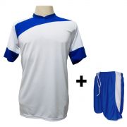Uniforme Esportivo com 14 camisas modelo Sporting Branco/Royal + 14 calções modelo Copa + 1 Goleiro + Brindes
